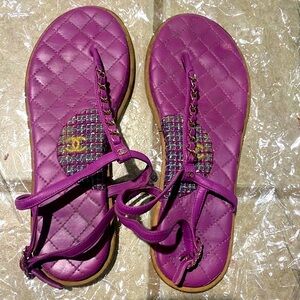 Chanel Purple Quilted Sandals with Chain Detail